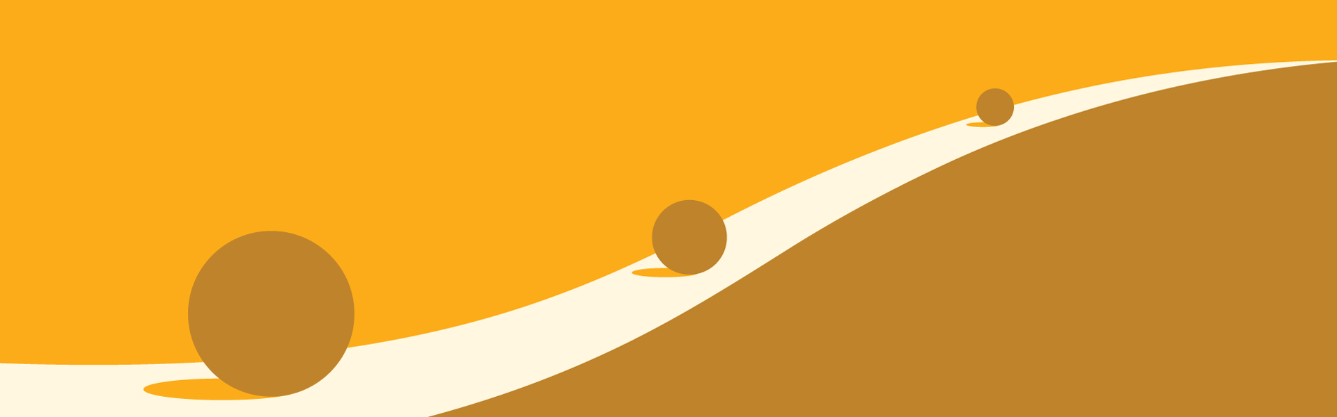 Photo showing a group of yellow spheres in different sizes on a path against a yellow background.