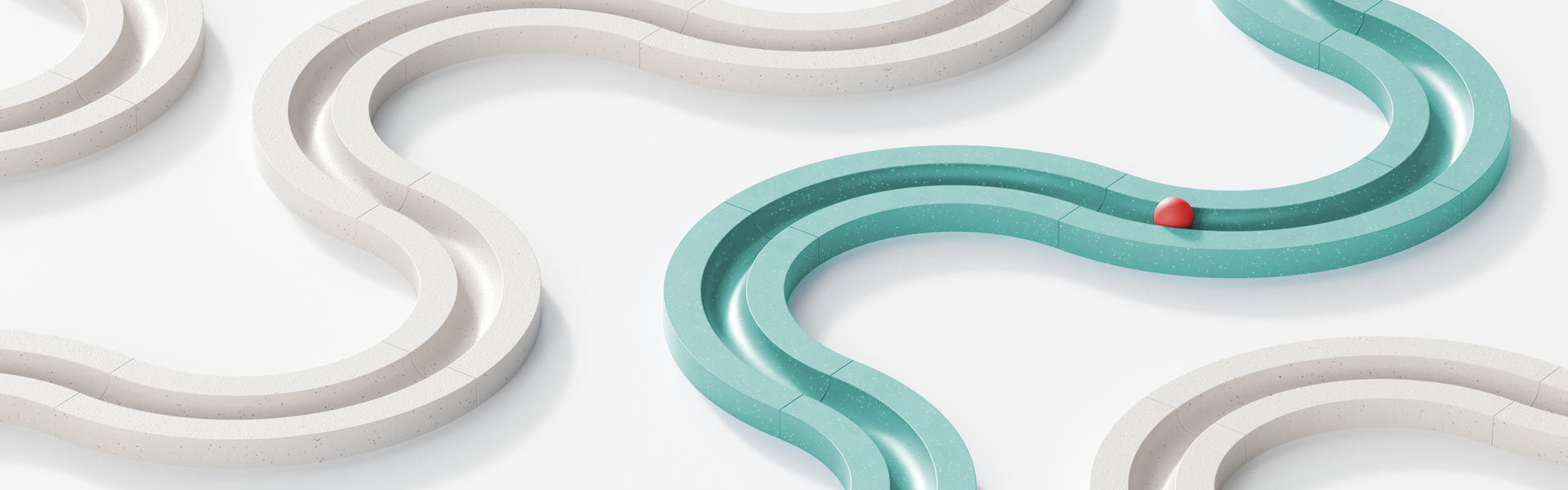 3D image of rolling objects along a winding path