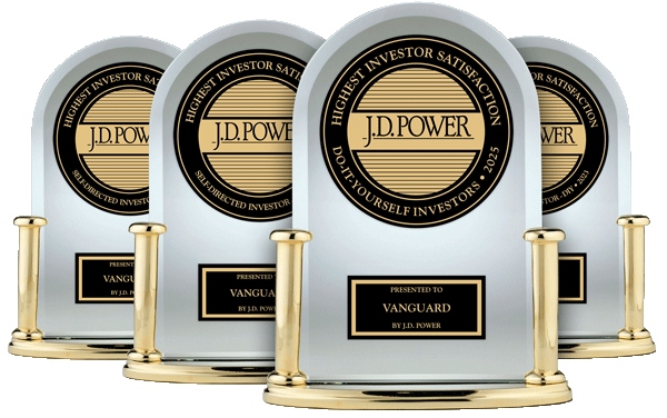 Illustration showing Vanguard #1 in DIY investor satisfaction for the 4th time by J.D. Power