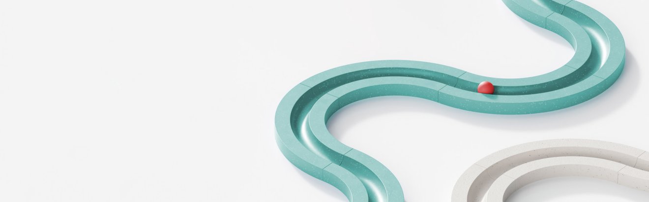 3D image of rolling object along a winding path
