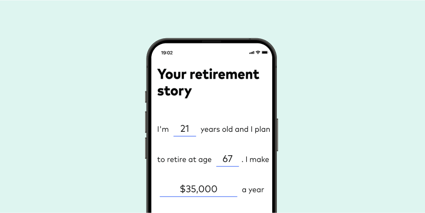  A partial mock up of Vanguard's retirement income calculator, using hypothetical numbers, is displayed on a smartphone screen.