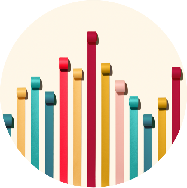 Multi-colored vertical ribbon rolls.
