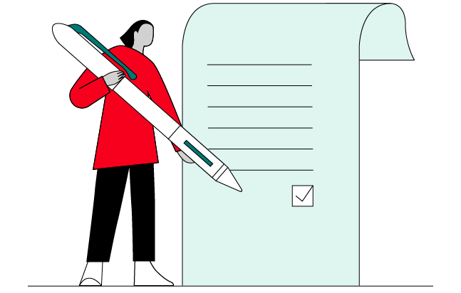 A woman is marking off her checklist.