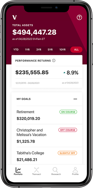 Total assets screen in Vanguard app..