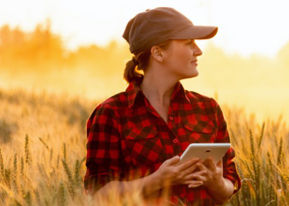 A woman is researching stocks and bonds on her tablet.