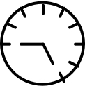 Black clock on white background icon.