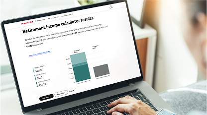 Person on laptop viewing their retirement income calculator results on a laptop screen.