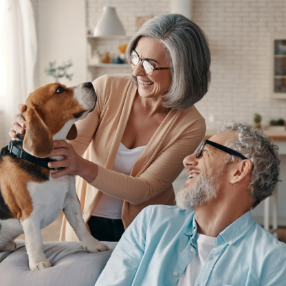 Man woman with dog.