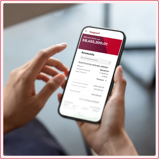 Person viewing Vanguard account by phone.