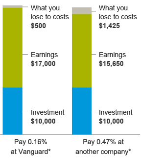 Bar chart depicting how much more you could be paying with a 0.53% expense ratio versus one that is 0.19%.